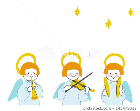 An illustration of an angelic orchestra (violin, trumpet, cymbals) An illustration of an angelic orchestra (violin, trumpet, cymbals) 143479312