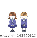 Vector illustration of a boy and girl in blazers smiling and bowing. 143479313