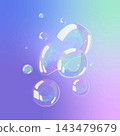 Glossy transparent soap bubbles levitate on vibrant gradient. Neon colourful tones create magical mood. Vector dreamy hand drawn illustration for background and print design 143479679