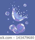 Bursting soap bubble, floating glossy spheres composition. Transparent illustration with rainbow glare captures fragile, fleeting moment. Vector print for beauty, hygiene and kids related visual 143479680