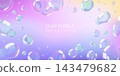 Colorful soap bubbles floating on a dreamy pastel gradient background. Iridescent bubbles with soft reflections and transparency. Horizontal banner design for spa, hygiene, cosmetics and kids product 143479682