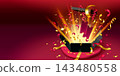 Open black Friday gift box bursting with confetti 143480558