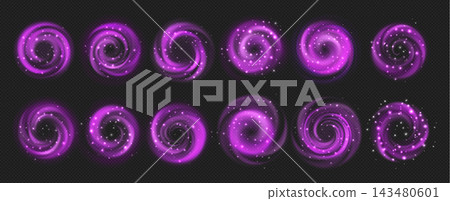 Magical pink glowing swirls with luminous elements 143480601