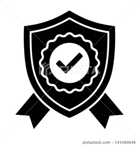 Black shield icon with checkmark symbol for security and approval concept Black shield icon with checkmark symbol for security and approval concept 143480646