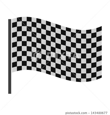 Checkered Flag Waving on Pole Isolated on White Background Symbolizing Race Finish and Competition Victory Checkered Flag Waving on Pole Isolated on White Background Symbolizing Race Finish and Competition Victory 143480677