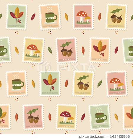 Autumn postage stamp seamless pattern Autumn postage stamp seamless pattern 143480966