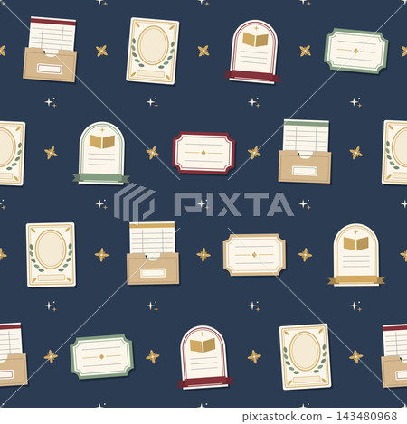 Vintage Bookplates and Cards Seamless Pattern Vintage Bookplates and Cards Seamless Pattern 143480968
