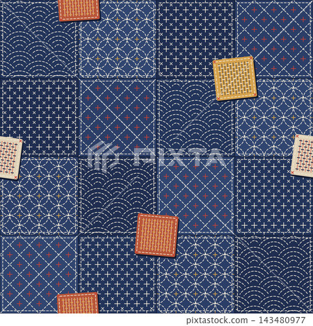 Sashiko Patchwork Seamless Pattern Vector Sashiko Patchwork Seamless Pattern Vector 143480977