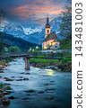 Ramsau St Sebastian Church Mountain River Sunset View 143481003
