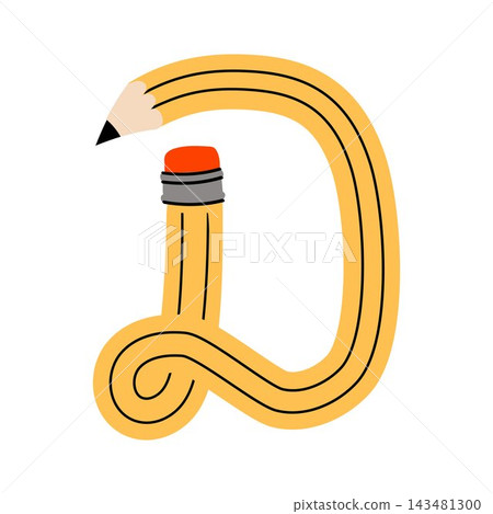 Fun uppercase letter D formed from a yellow wooden pencil. Cute children's alphabet 143481300