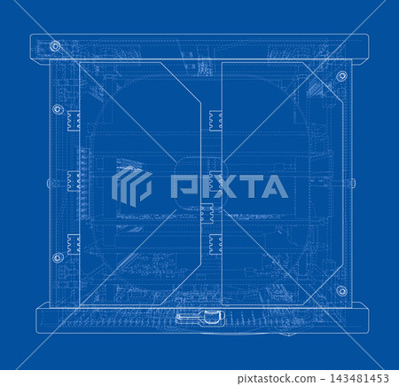 blueprint of mechanical device top view. Vector blueprint of mechanical device top view. Vector 143481453