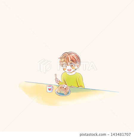 一個男孩正在享用零食。 一個男孩正在享用零食。 143481707