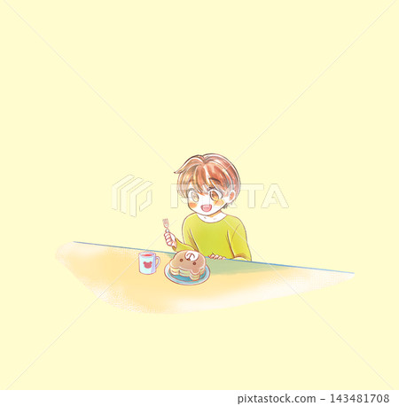 一個男孩正在享用零食。 143481708