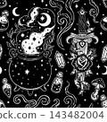 Witchcraft Witch Cauldron and Dagger Seamless Pattern 143482004