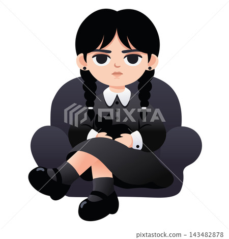 Digital illustration of a gothic style girl holding a cat while sitting in an armchair, featuring dark aesthetic, moody atmosphere, and character art design Digital illustration of a gothic style girl holding a cat while sitting in an armchair, featuring dark aesthetic, moody atmosphere, and character art design 143482878