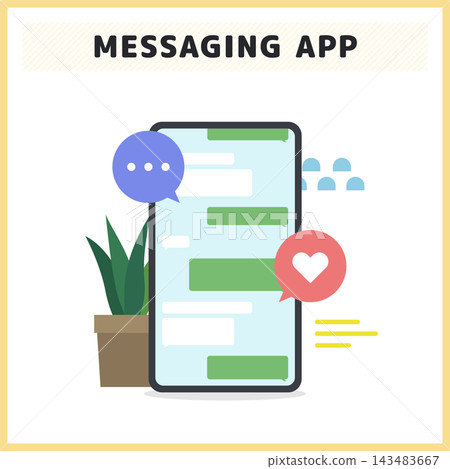 Illustrations of messaging apps and chat conversations on smartphones, for online communication and contact purposes. Illustrations of messaging apps and chat conversations on smartphones, for online communication and contact purposes. 143483667