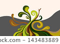 Abstract Floral Vector Illustration with Flowing Green and Brown Swirls for Graphic Design 143483889