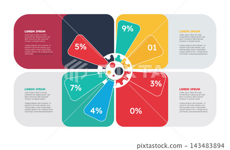 Colorful Infographic Diagram with Rounded Cards and Statistics for Corporate Presentations Colorful Infographic Diagram with Rounded Cards and Statistics for Corporate Presentations 143483894