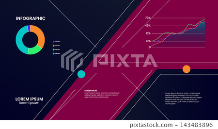Modern Dark Infographic Template Featuring Line Charts and Donut Diagrams for Corporate Data Modern Dark Infographic Template Featuring Line Charts and Donut Diagrams for Corporate Data 143483896