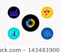 Modern Financial Data Charts and Infographic Elements Inside Circular Badges for Business Design 143483900