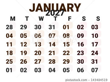 January 2027 English Simple Printable Monthly Calendar Modern Sans Serif Grid La 143484519