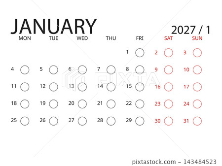 January 2027 English Clear Minimalist Monthly Calendar Template Functional Busin January 2027 English Clear Minimalist Monthly Calendar Template Functional Busin 143484523