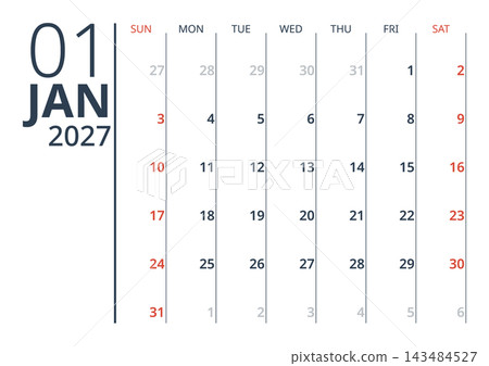 January 2027 English Minimalist Monthly Desk Pad Calendar Simple Grid Sheet January 2027 English Minimalist Monthly Desk Pad Calendar Simple Grid Sheet 143484527