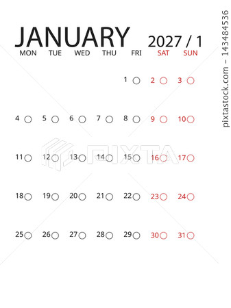 January 2027 English Clear Minimalist Monthly Calendar Template Functional Busin January 2027 English Clear Minimalist Monthly Calendar Template Functional Busin 143484536