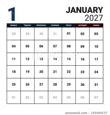 January 2027 English Functional Monthly Schedule Template Clean Minimal Business January 2027 English Functional Monthly Schedule Template Clean Minimal Business 143484537