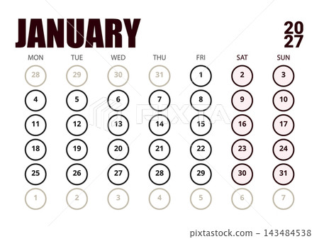 January 2027 English Corporate Monthly Planner Grid Clean Minimal Office Calenda January 2027 English Corporate Monthly Planner Grid Clean Minimal Office Calenda 143484538