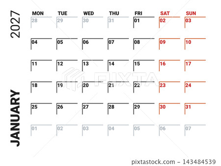 January 2027 English Standard Office Monthly Calendar Template Minimal Schedule January 2027 English Standard Office Monthly Calendar Template Minimal Schedule 143484539