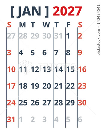 January 2027 English Basic Office Monthly Schedule Sheet Clean Minimalist Calend 143484541