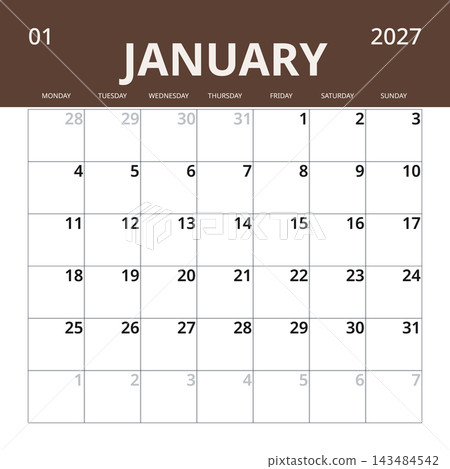January 2027 English Standard Office Monthly Schedule Page Minimal Business Cale January 2027 English Standard Office Monthly Schedule Page Minimal Business Cale 143484542