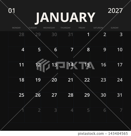January 2027 English Scandinavian Minimalist Monthly Wall Planner Clean Nordic C 143484565