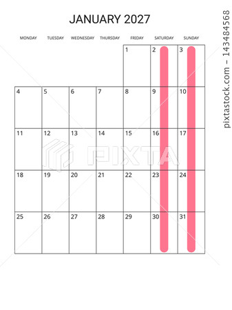 January 2027 English Scandinavian Minimalist Line Art Monthly Calendar Fine Line 143484568