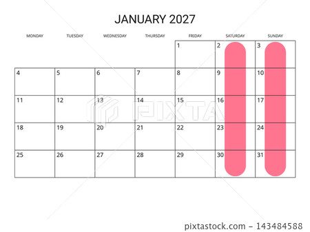 January 2027 English Functional Monthly Planner Grid Clean Minimal Business Cale 143484588
