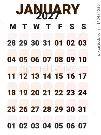 January 2027 English Minimalist Monthly Calendar Template Scandinavian Style Des January 2027 English Minimalist Monthly Calendar Template Scandinavian Style Des 143484589