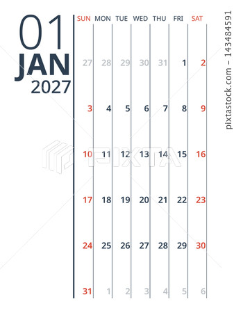 January 2027 English Simple Printable Monthly Calendar Page Modern Sans Serif Gr January 2027 English Simple Printable Monthly Calendar Page Modern Sans Serif Gr 143484591