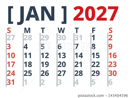 January 2027 English Minimalist Monthly Planner Page Clean Standard Office Sched January 2027 English Minimalist Monthly Planner Page Clean Standard Office Sched 143484596