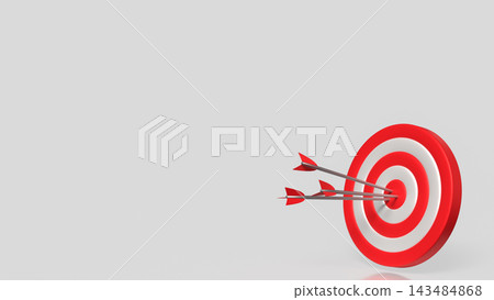 Three Arrows Hitting Red Bullseye Target 3d render. Three Arrows Hitting Red Bullseye Target 3d render. 143484868