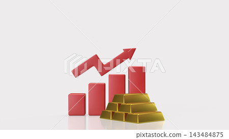 Gold Investment Growth with Rising Red Chart and Bullion Bars 3d render. Gold Investment Growth with Rising Red Chart and Bullion Bars 3d render. 143484875