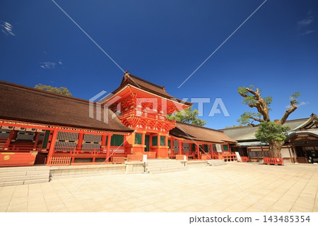 湛藍的天空和宇佐神社南中央門(日本大分縣宇佐市) 湛藍的天空和宇佐神社南中央門(日本大分縣宇佐市) 143485354