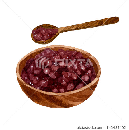 Boiled red beans (coarse bean paste) - Hand-drawn watercolor illustration material 143485402