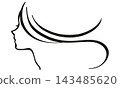 一位女性的側臉插圖，她的頭髮在風中飄揚。 143485620