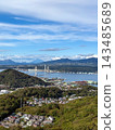 A spectacular view of the Shiratori Bridge and Mount Yotei from the Sokuryozan Observatory in Muroran City, Hokkaido (vertical photo). A spectacular view of the Shiratori Bridge and Mount Yotei from the Sokuryozan Observatory in Muroran City, Hokkaido (vertical photo). 143485689