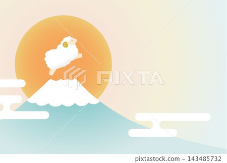 2027羊年新年賀卡模板(羊/富士山/日出/無文字/粉彩色系) 2027羊年新年賀卡模板(羊/富士山/日出/無文字/粉彩色系) 143485732