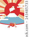 2027羊年新年卡片範本（羊/富士山/日出/無文字/紅色） 143485733