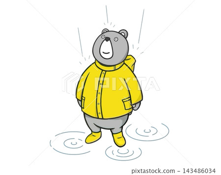 Illustration of a bear wearing a raincoat Illustration of a bear wearing a raincoat 143486034