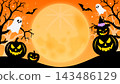 Halloween frame background: pumpkins, ghosts, 16:9 aspect ratio 143486129