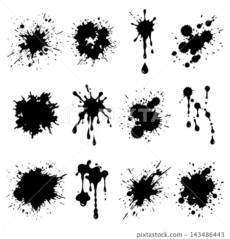 Black ink splatter, paint stain, abstract art, grunge texture Black ink splatter, paint stain, abstract art, grunge texture 143486443